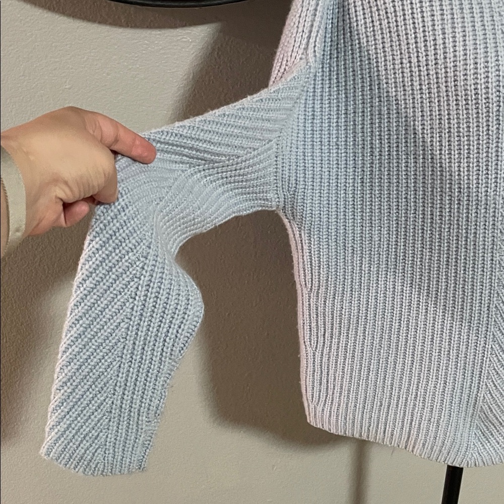 NORDSTROM COLLECTION 100% CASHMERE Women's Light Blue Turtleneck Sweater - Picture 4 of 8
